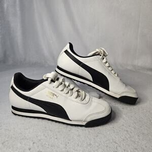 PUMA Roma Women Sz 6.5 White Sneaker Black Accent Women Man Made Samb